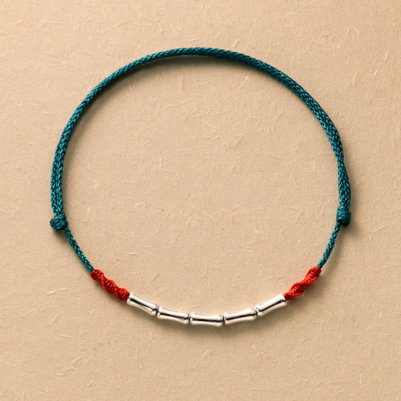 Bransoletka Buddha Stones 925 ze srebra próby 925 z motywem bambusa i plecionym ultracienkim sznurkiem