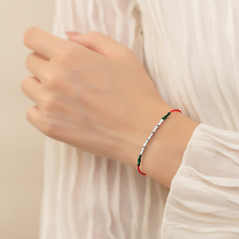 Bransoletka Buddha Stones 925 ze srebra próby 925 z motywem bambusa i plecionym ultracienkim sznurkiem