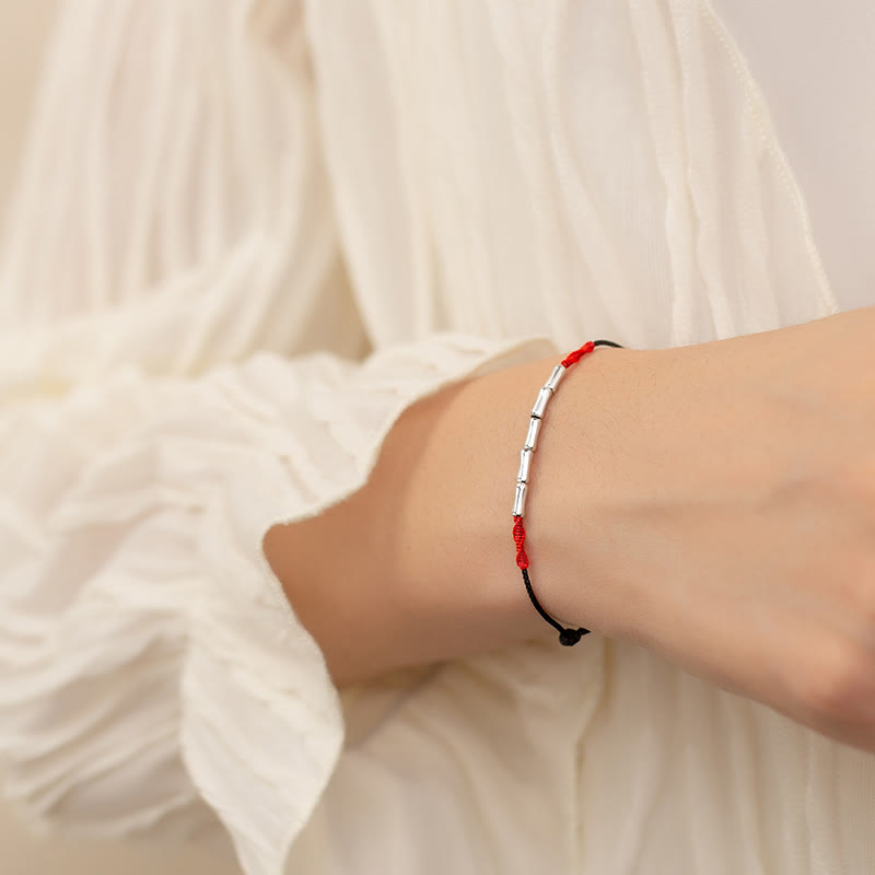 Bransoletka Buddha Stones 925 ze srebra próby 925 z motywem bambusa i plecionym ultracienkim sznurkiem