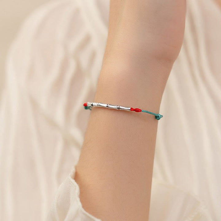 Bransoletka Buddha Stones 925 ze srebra próby 925 z motywem bambusa i plecionym ultracienkim sznurkiem