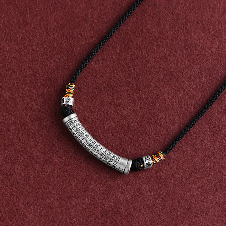 Buddha Stones 999 Srebro Sterling Sześć Prawdziwych Słów Sutra Serca Naszyjnik Wisiorek - Czarny (Sześć Prawdziwych Słów i Sutra Serca) - image 1
