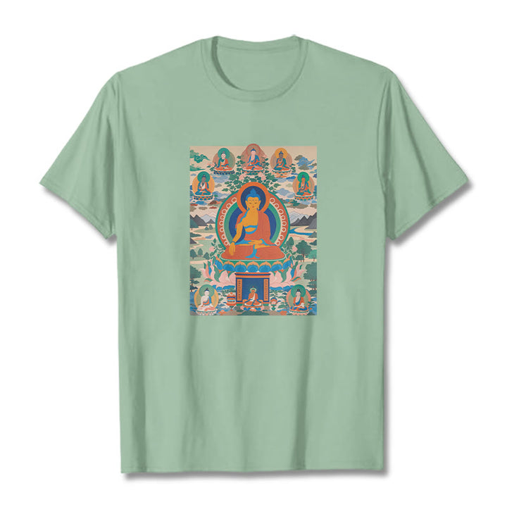 Buddha Stones Sutra Buddy Medycyny Przekształcona w Sztukę Koszulka T-shirt - Jasnozielony - 2XL - image 15