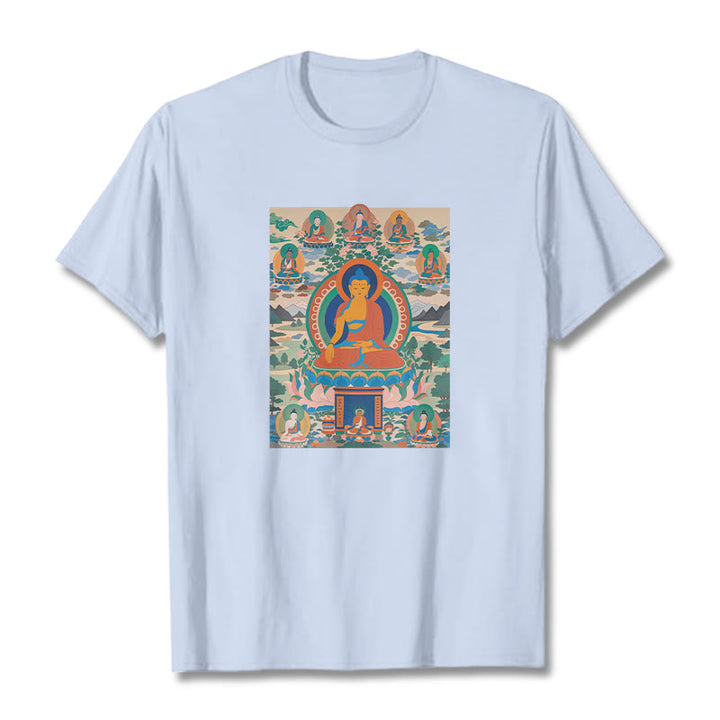 Buddha Stones Sutra Buddy Medycyny Przekształcona w Sztukę Koszulka T-shirt - Jasnoniebieski - 2XL - image 10