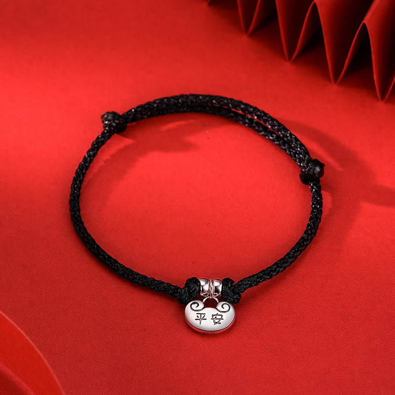 Buddha Stones Ręcznie robione 925 Srebro Sterlingowe Pokój I Radość Bezpieczne Well Wish Lock Siła Bransoletka z plecionej liny - Czarna lina (obwód nadgarstka 14-20 cm) - image 6