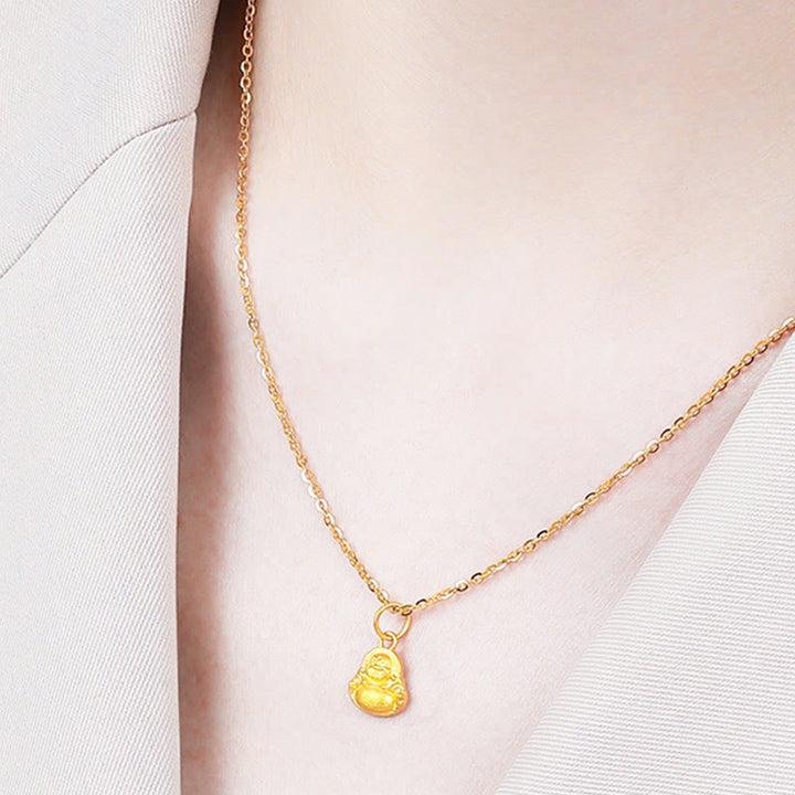 Buddha Stones 999 Złoty Mini Śmiejący się Budda Szczęście Bogactwo Naszyjnik Wisiorek - image 15