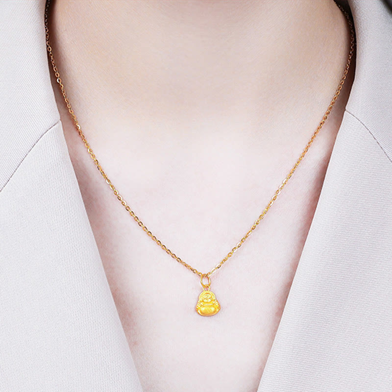 Buddha Stones 999 Złoty Mini Śmiejący się Budda Szczęście Bogactwo Naszyjnik Wisiorek - image 16