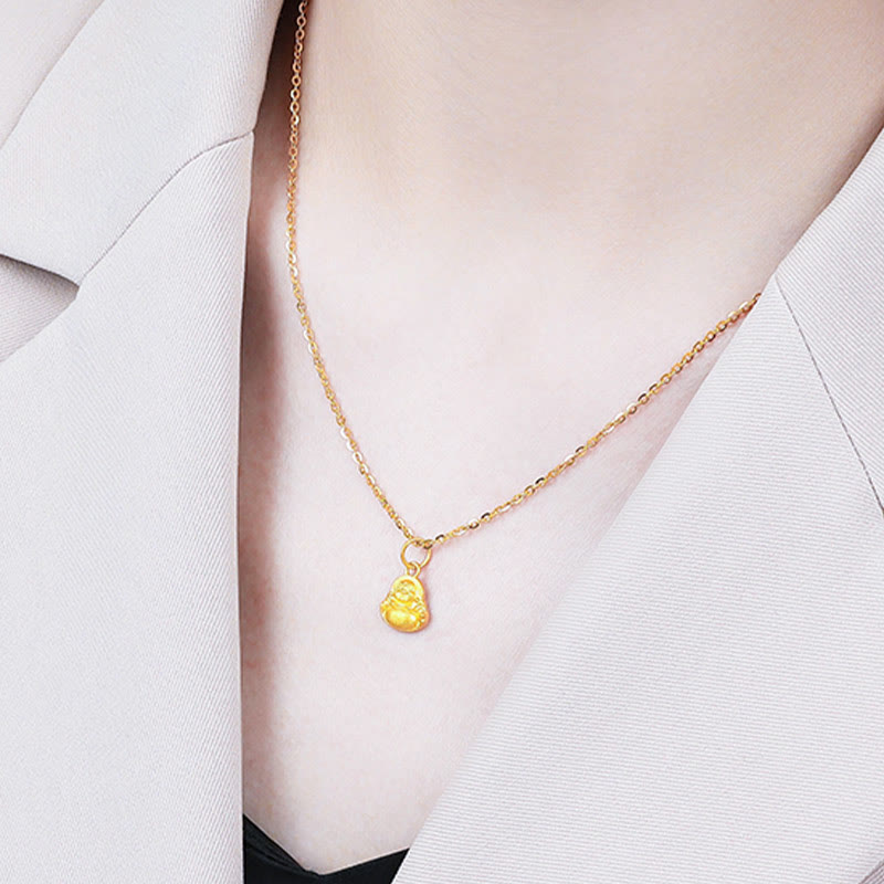 Buddha Stones 999 Złoty Mini Śmiejący się Budda Szczęście Bogactwo Naszyjnik Wisiorek - image 11