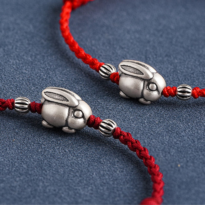 Buddha Stones Handmade 999 Sterling Silver Rabbit Luck Rope Anklet