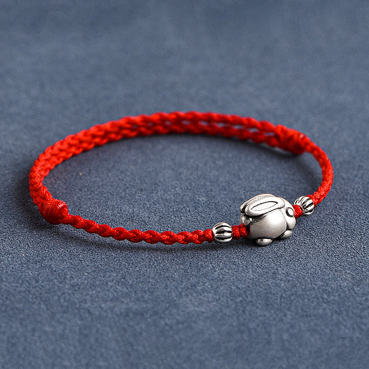 Buddha Stones Handmade 999 Sterling Silver Rabbit Luck Rope Anklet