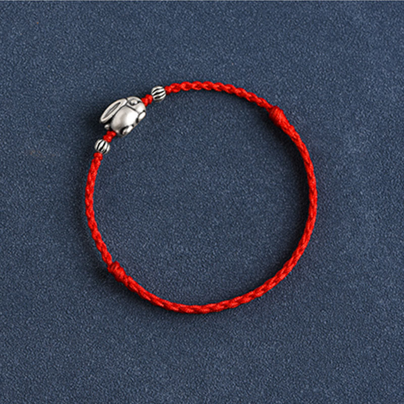 Buddha Stones Handmade 999 Sterling Silver Rabbit Luck Rope Anklet