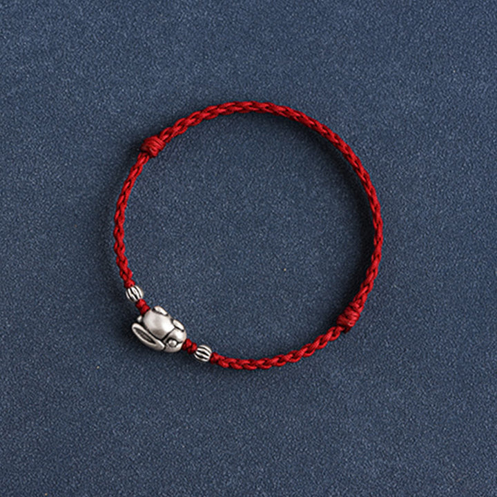 Buddha Stones Handmade 999 Sterling Silver Rabbit Luck Rope Anklet