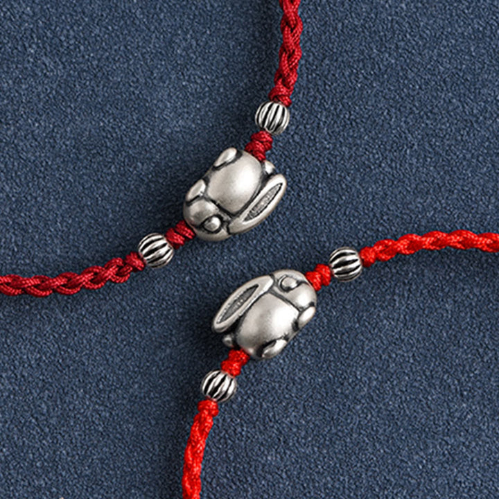 Buddha Stones Handmade 999 Sterling Silver Rabbit Luck Rope Anklet