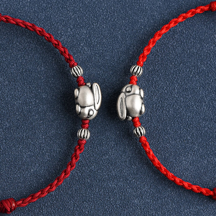 Buddha Stones Handmade 999 Sterling Silver Rabbit Luck Rope Anklet