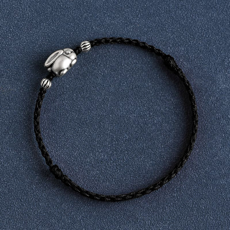 Buddha Stones Handmade 999 Sterling Silver Rabbit Luck Rope Anklet