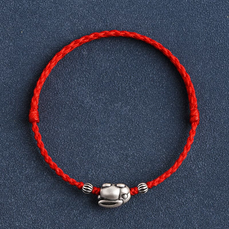 Buddha Stones Handmade 999 Sterling Silver Rabbit Luck Rope Anklet