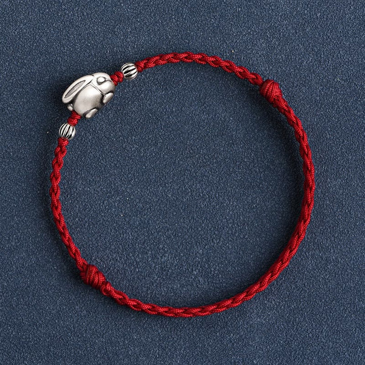Buddha Stones Handmade 999 Sterling Silver Rabbit Luck Rope Anklet