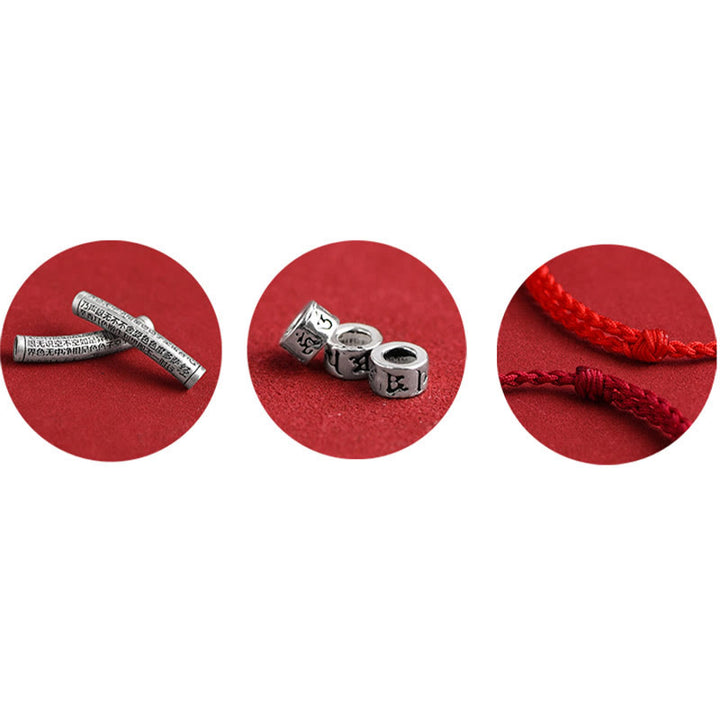 Buddha Stones ręcznie robione 999 srebro próby 925 Om Mani Padme Hum Sutra Serca Rzeźbiona Szczęście Bransoletka na kostkę