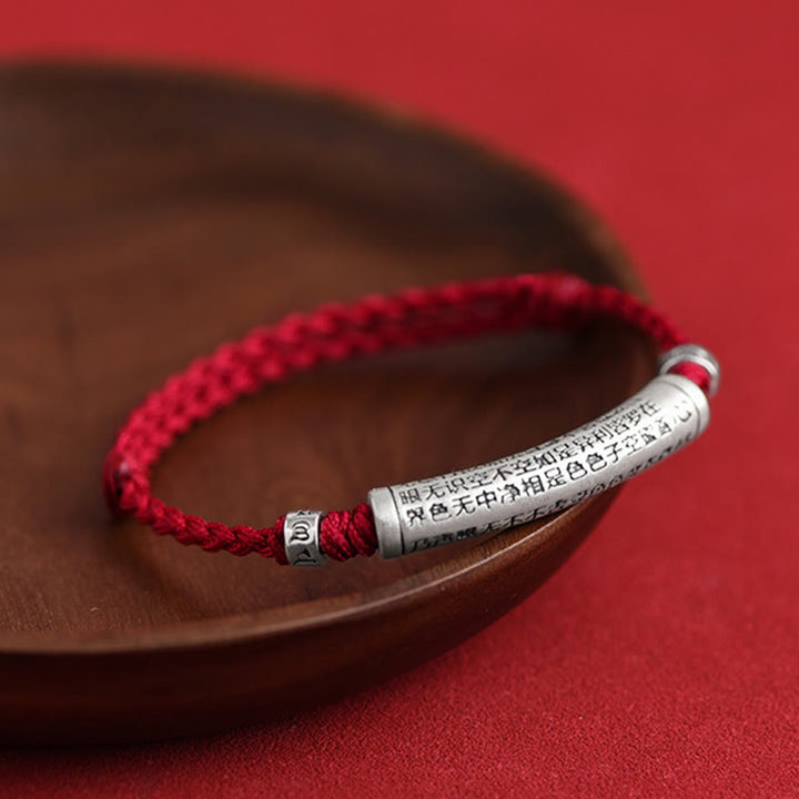 Buddha Stones ręcznie robione 999 srebro próby 925 Om Mani Padme Hum Sutra Serca Rzeźbiona Szczęście Bransoletka na kostkę