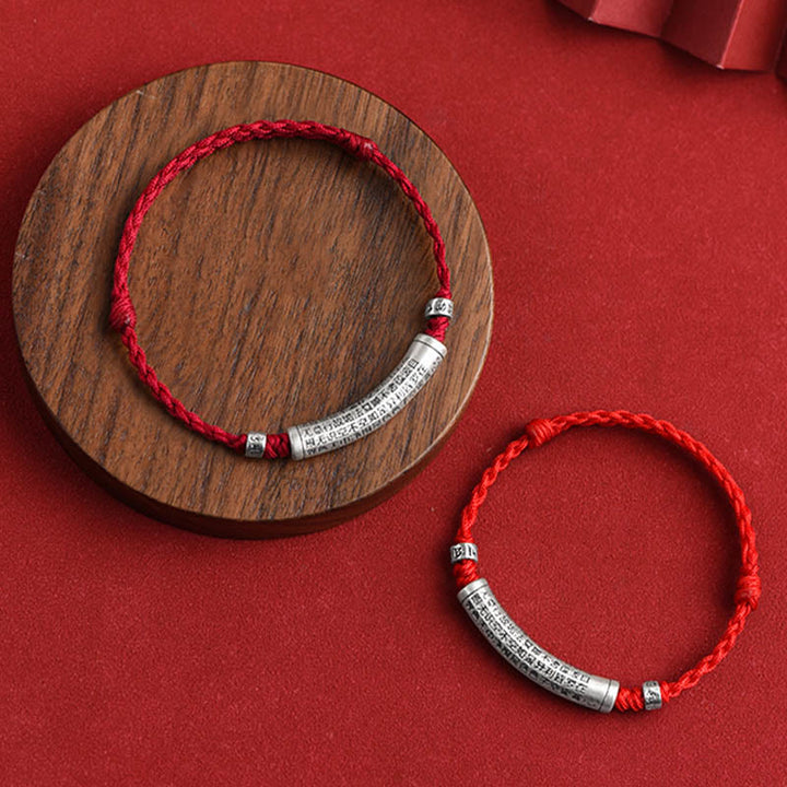 Buddha Stones ręcznie robione 999 srebro próby 925 Om Mani Padme Hum Sutra Serca Rzeźbiona Szczęście Bransoletka na kostkę