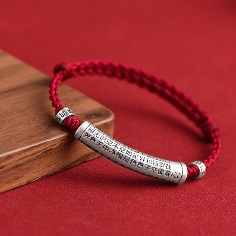 Buddha Stones ręcznie robione 999 srebro próby 925 Om Mani Padme Hum Sutra Serca Rzeźbiona Szczęście Bransoletka na kostkę