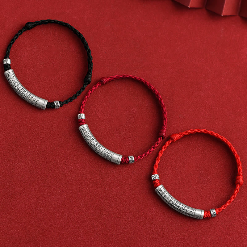 Buddha Stones ręcznie robione 999 srebro próby 925 Om Mani Padme Hum Sutra Serca Rzeźbiona Szczęście Bransoletka na kostkę