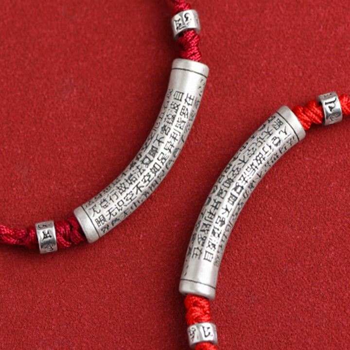 Buddha Stones ręcznie robione 999 srebro próby 925 Om Mani Padme Hum Sutra Serca Rzeźbiona Szczęście Bransoletka na kostkę