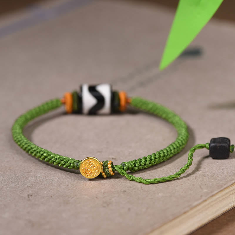 Buddha Stones ręcznie robione tybetańskie koraliki Dzi Ochrona pleciona zielona bransoletka sznurkowa