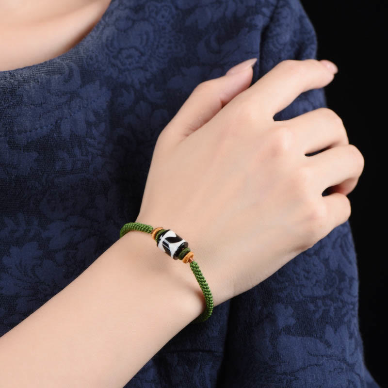 Buddha Stones ręcznie robione tybetańskie koraliki Dzi Ochrona pleciona zielona bransoletka sznurkowa