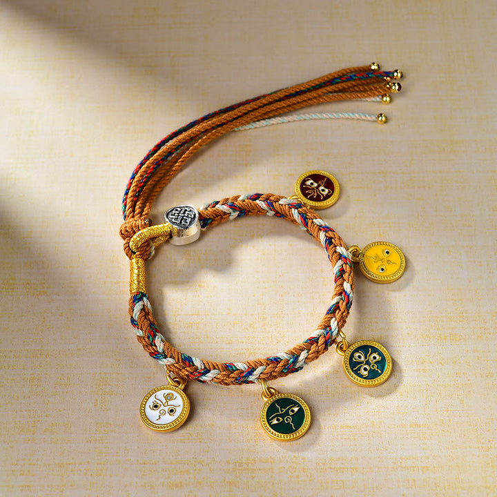 Buddha Stones Ręcznie robione Tybetańskie Wielokolorowe Liny Pięć Bogów Bogactwa Szczęścia Bransoletka
