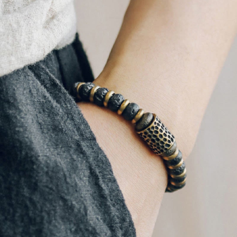 Bransoletka Buddha Stones Vintage Lava Rock Beads Calm Copper