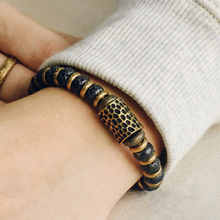 Bransoletka Buddha Stones Vintage Lava Rock Beads Calm Copper