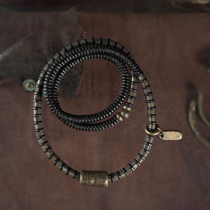 Buddha Stones Uzdrawiające Tybetańskie Koraliki z Hebanu Drewnianego Miedziana Bransoletka Wielowarstwowa