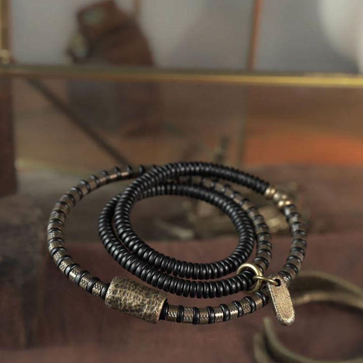 Buddha Stones Uzdrawiające Tybetańskie Koraliki z Hebanu Drewnianego Miedziana Bransoletka Wielowarstwowa