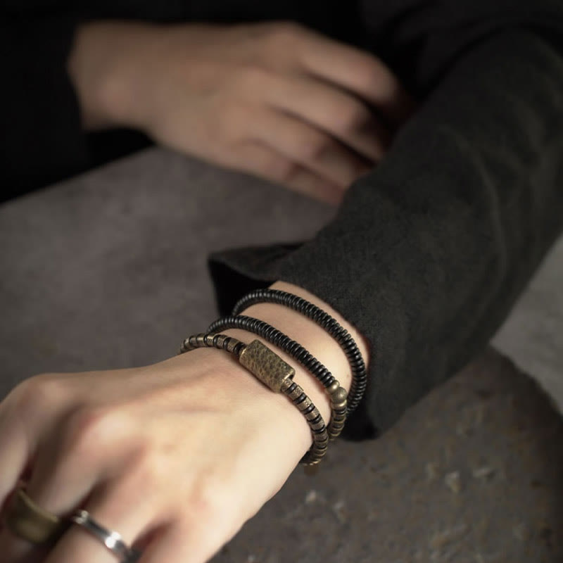 Buddha Stones Uzdrawiające Tybetańskie Koraliki z Hebanu Drewnianego Miedziana Bransoletka Wielowarstwowa