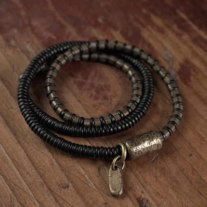 Buddha Stones Uzdrawiające Tybetańskie Koraliki z Hebanu Drewnianego Miedziana Bransoletka Wielowarstwowa