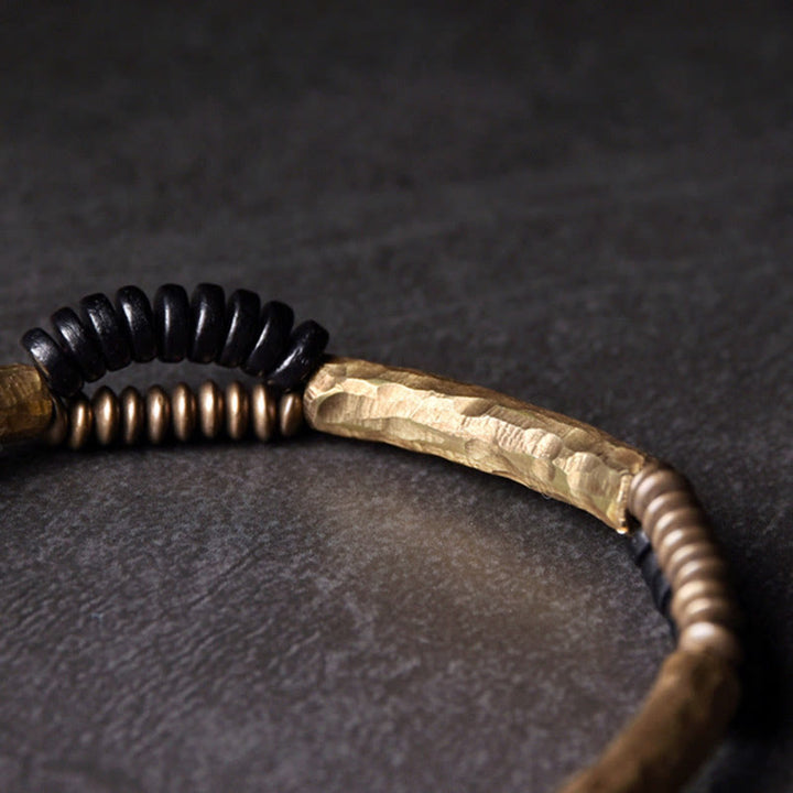 Buddha Stones Vintage Ebony Drewno Miedź Szczęście Bogactwo Ręcznie Robiona Bransoletka