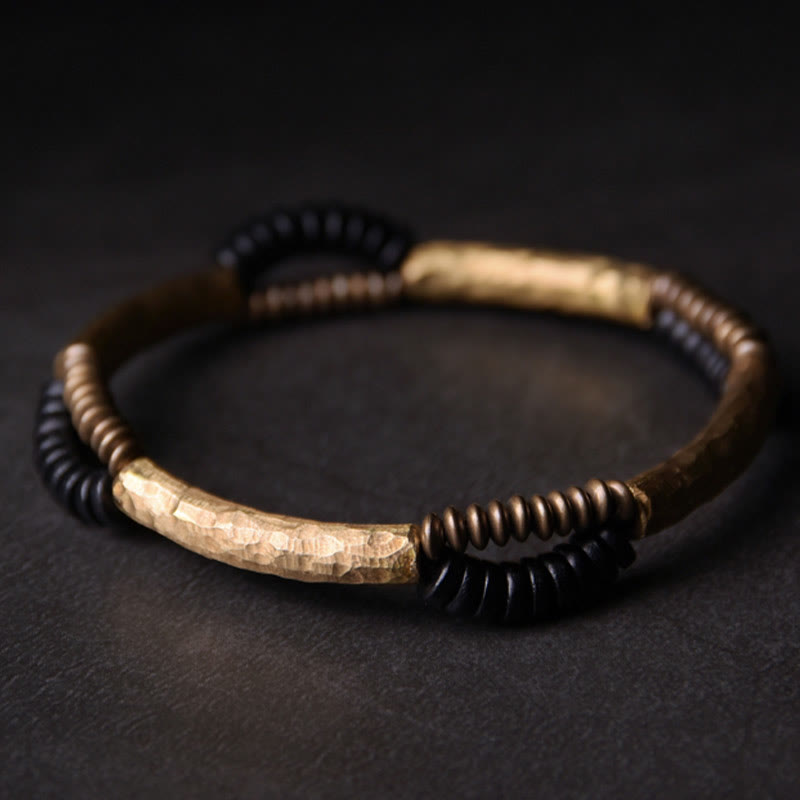 Buddha Stones Vintage Ebony Drewno Miedź Szczęście Bogactwo Ręcznie Robiona Bransoletka