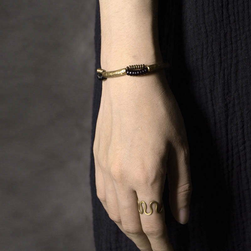 Buddha Stones Vintage Ebony Drewno Miedź Szczęście Bogactwo Ręcznie Robiona Bransoletka