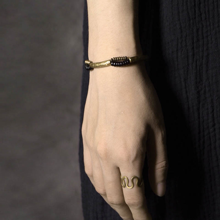 Buddha Stones Vintage Ebony Drewno Miedź Szczęście Bogactwo Ręcznie Robiona Bransoletka