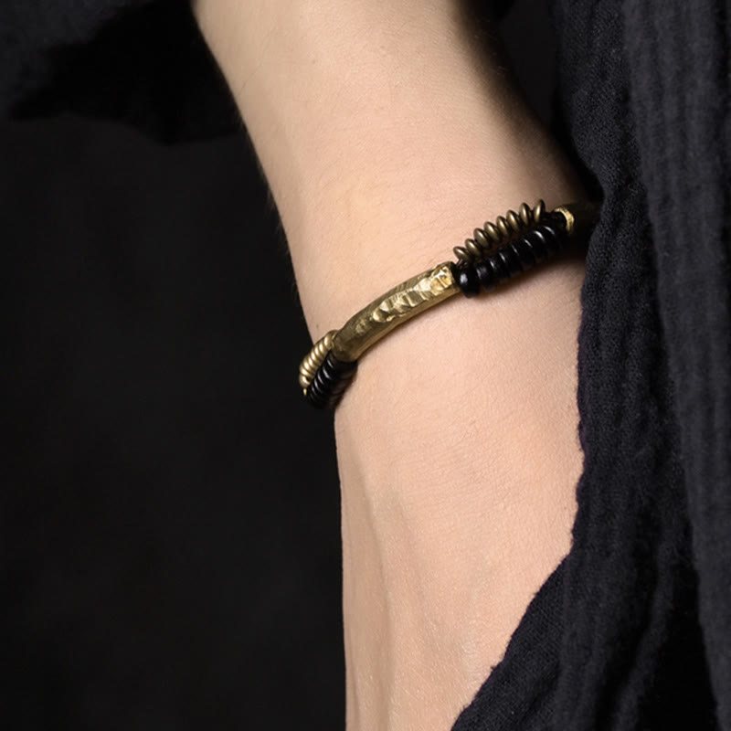 Buddha Stones Vintage Ebony Drewno Miedź Szczęście Bogactwo Ręcznie Robiona Bransoletka