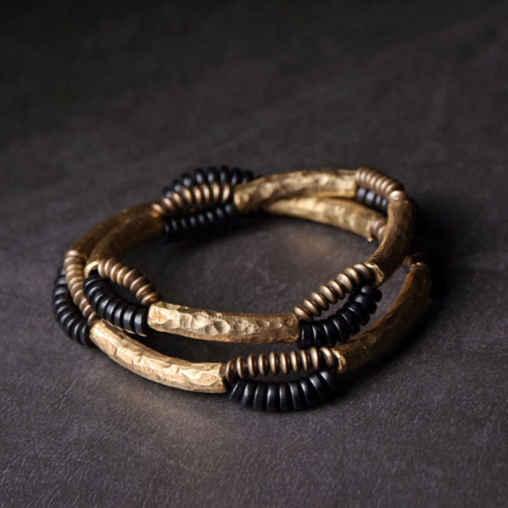 Buddha Stones Vintage Ebony Drewno Miedź Szczęście Bogactwo Ręcznie Robiona Bransoletka
