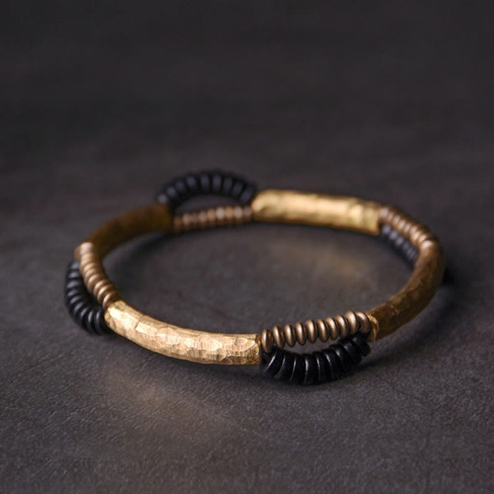 Buddha Stones Vintage Ebony Drewno Miedź Szczęście Bogactwo Ręcznie Robiona Bransoletka