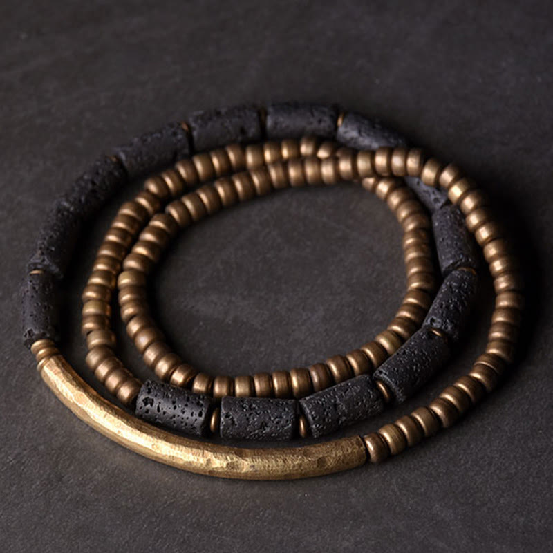 Buddha Stones Wielowarstwowa bransoletka z miedzianych koralików w stylu vintage z lawy lawowej - image 2