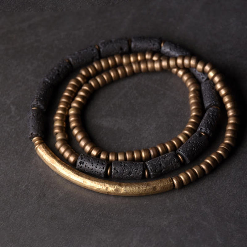 Buddha Stones Wielowarstwowa bransoletka z miedzianych koralików w stylu vintage z lawy lawowej - 17-17,6 cm - image 1