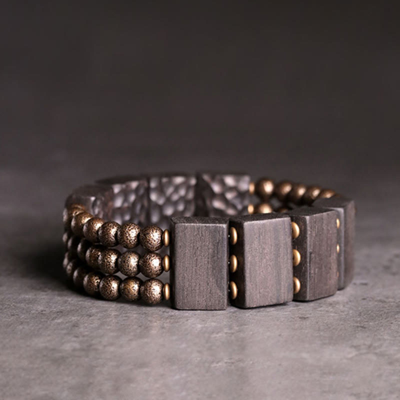 Buddha Stones Vintage Peace Ebony Drewno Miedź Koraliki Równowaga Bransoletka - 17-17,6 cm - image 1