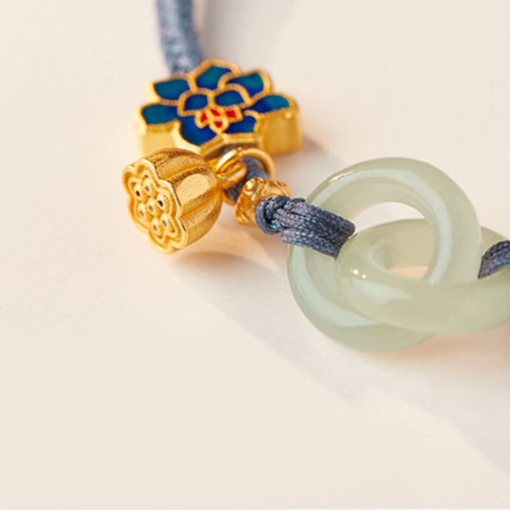 Buddha Stones Hetian Jade Lotus Peace Buckle Bransoletka z plecionej liny Fortune