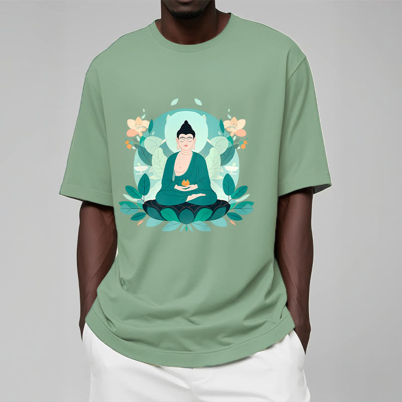 Buddha Stones Zamknij Oczy Zielony Liść Buddy Koszulka T-shirt - image 2