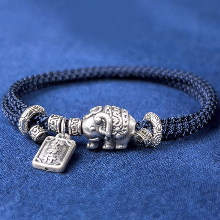 Buddha Stones 925 Srebro Sterling Słonia Bezpieczny i Dobrze Amulet Charm Bransoletka Siła
