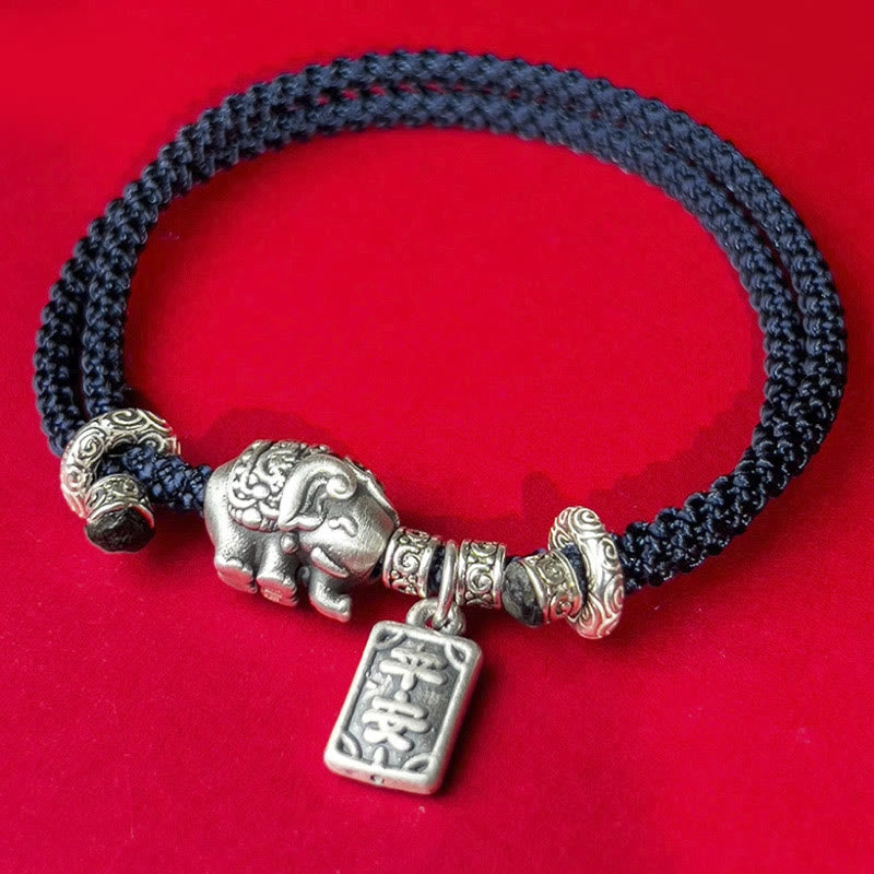 Buddha Stones 925 Srebro Sterling Słonia Bezpieczny i Dobrze Amulet Charm Bransoletka Siła