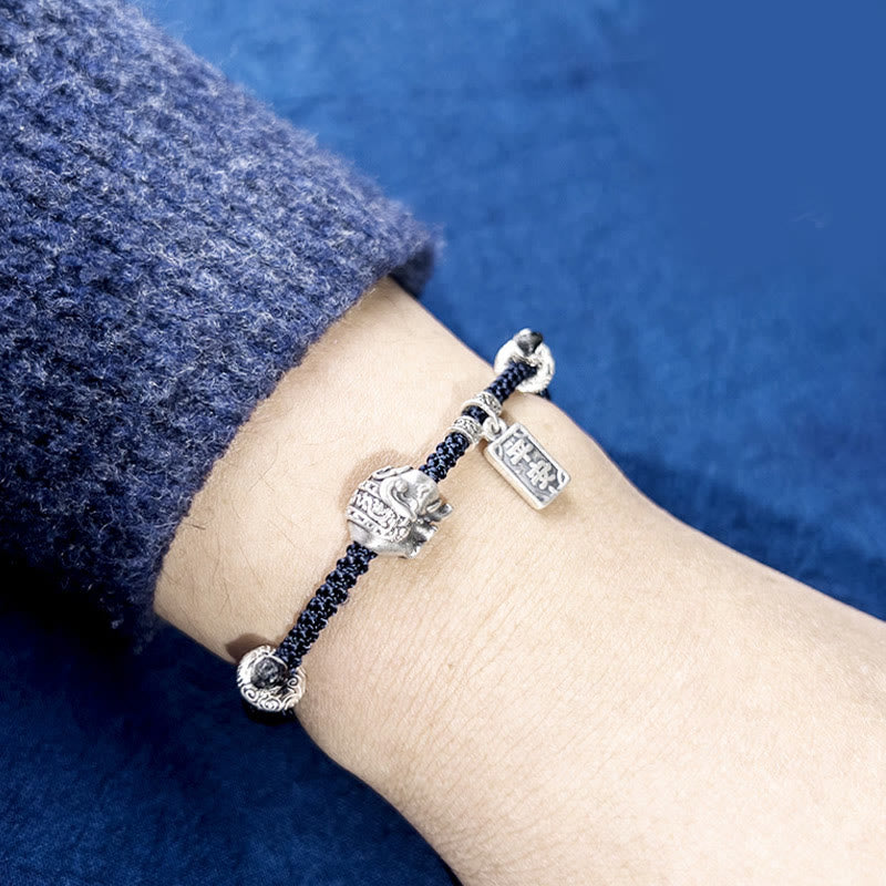 Buddha Stones 925 Srebro Sterling Słonia Bezpieczny i Dobrze Amulet Charm Bransoletka Siła